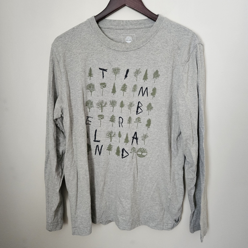 Timberland Graphic Tee Long Sleeve T-shirt Light Gray Crewneck Casual Neutral